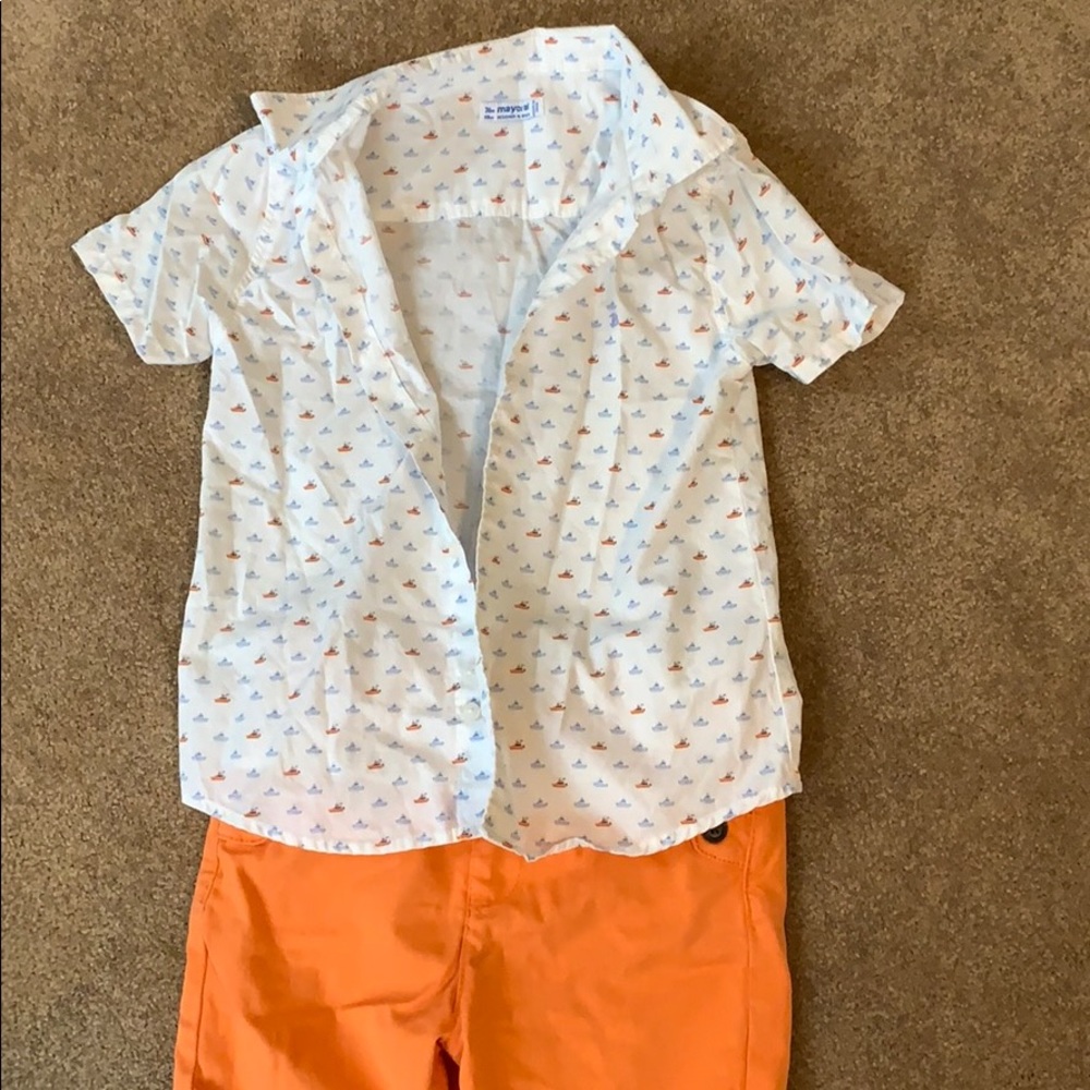 Neon orange shorts and button up top